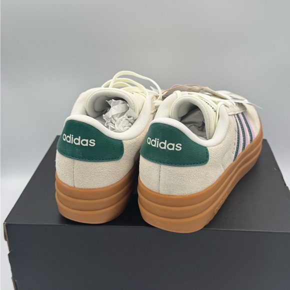 Adidas VL Court Bold Cream Sneakers with Green and Pink Stripes 10womens new